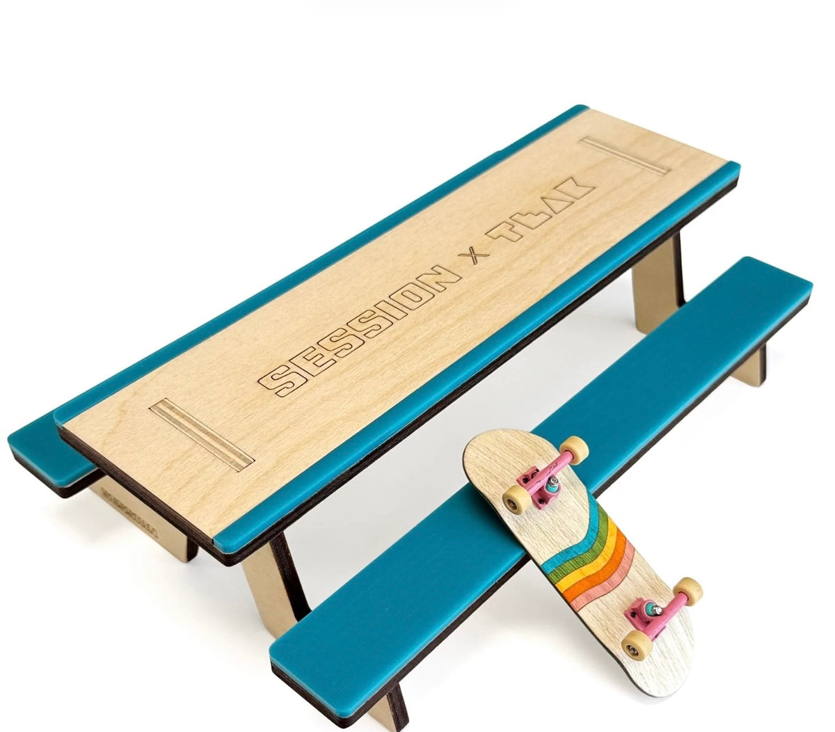 Session x Teak Picnic Table - 9.875" Wooden Fingerboard Obstacle, 5 Grind Edges