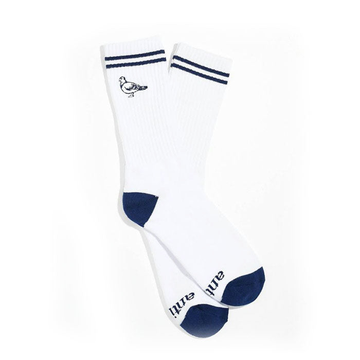 AH BASIC PIGEON EMB CREW SOCK WHT/BLU