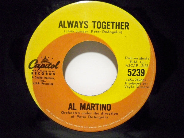 Al Martino – Always Together / Thank You For Loving Me Vinyl 7" Record *Used 1964 Release*