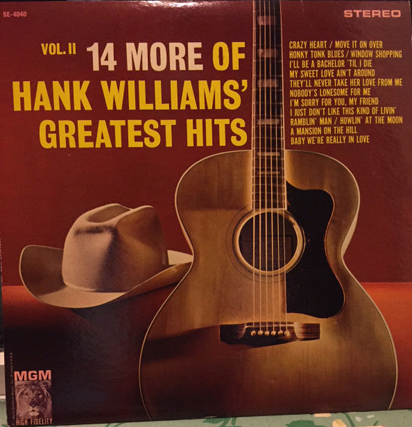 Hank Williams – 14 More Of Hank Williams' Greatest Hits Vol. II Vinyl LP Record *Used 1962 Release*