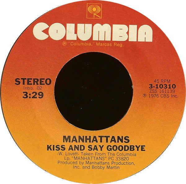 Manhattans – Kiss And Say Goodbye / Wonderful World Of Love Vinyl 7" Record *Used 1976 Release*