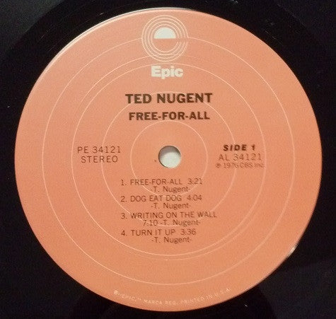 Ted Nugent - Free For All Vinyl LP Record *USED 1976 RELEASE*