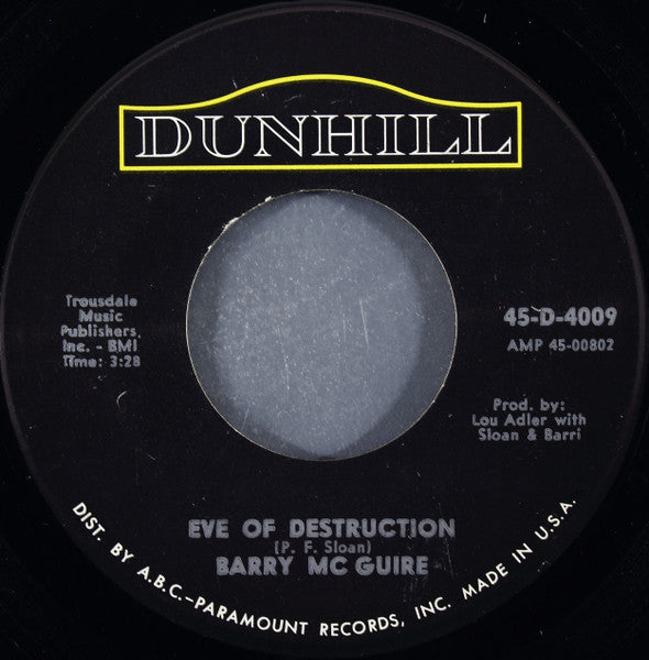 Barry McGuire – Eve Of Destruction / What Exactly's The Matter With Me Vinyl 7" Record *Used 1965 Release*