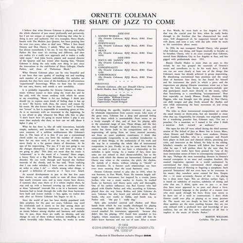 Ornette Coleman – The Shape Of Jazz To Come 180G Vinyl LP Record