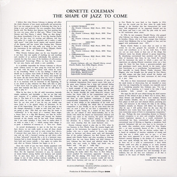 Ornette Coleman – The Shape Of Jazz To Come 180G Vinyl LP Record