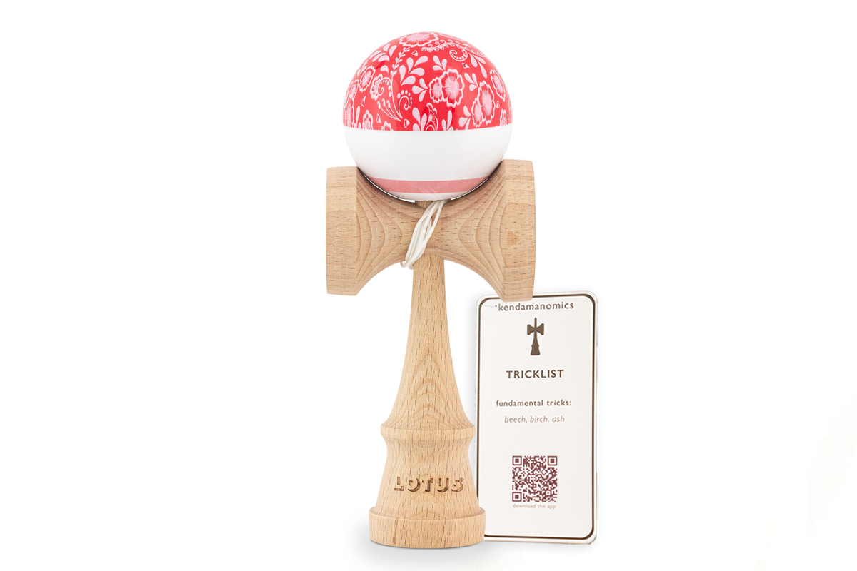 Red Bloom Kendama with Tricklist