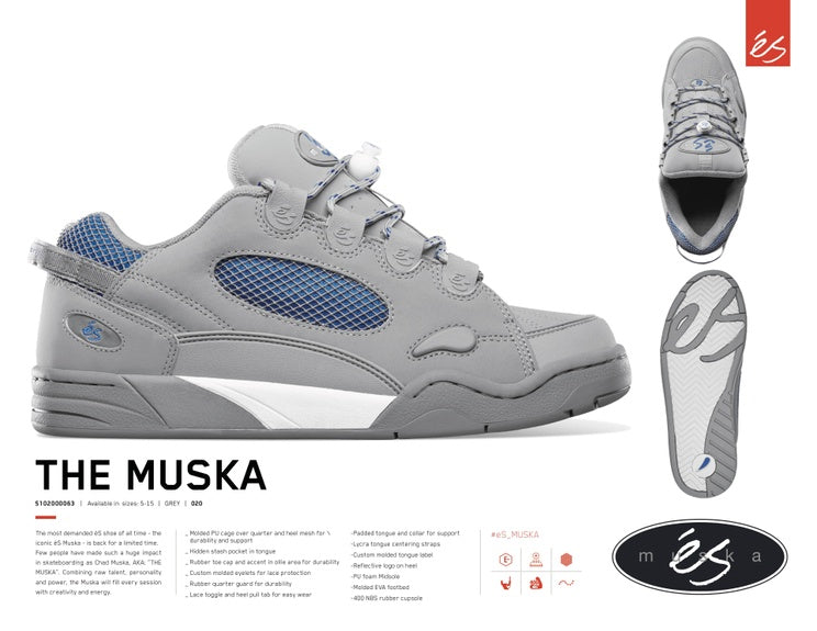 éS THE MUSKA Grey Skate Shoes