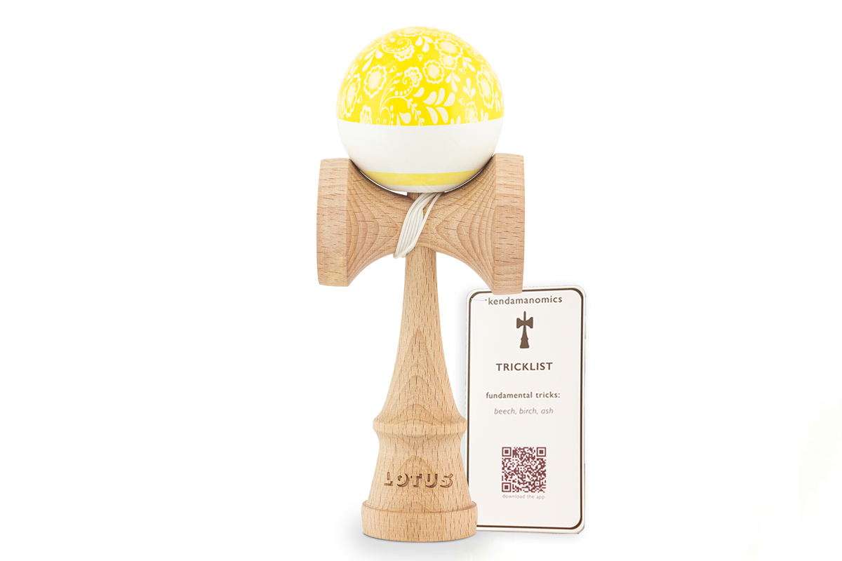 Yellow Bloom Kendama with Tricklist