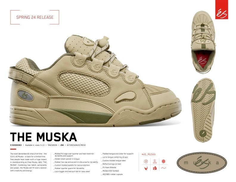 éS THE MUSKA Tan Green Skate Shoes