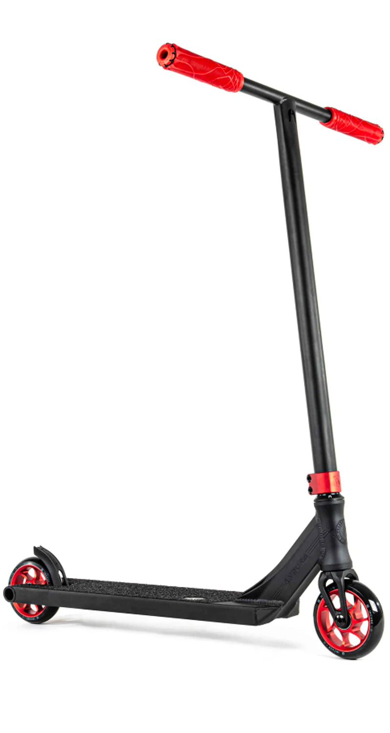 Black scooter with red accents on a white background