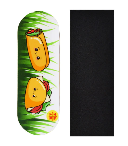 Heat Transfer Graphic Wooden Fingerboard Deck, "Happy Tacos" - 32mm x 97mm