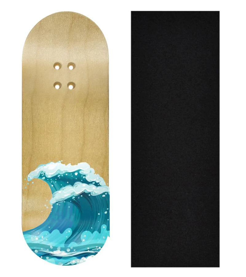 Heat Transfer Graphic Wooden Fingerboard Deck, "Waves" - 34mm x 97mm